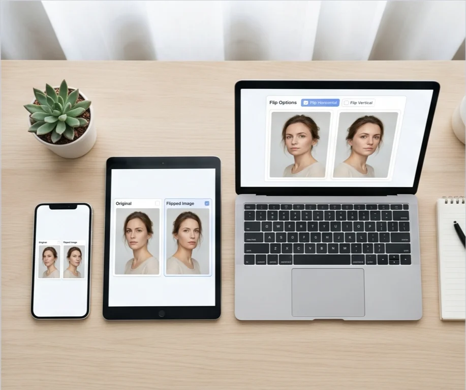 Flip image works on phone, tablet, and desktop