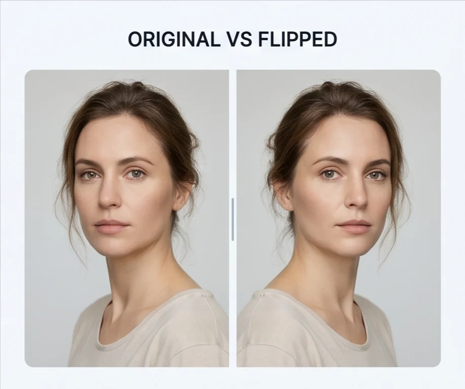 Original photo next to its horizontally flipped mirror image