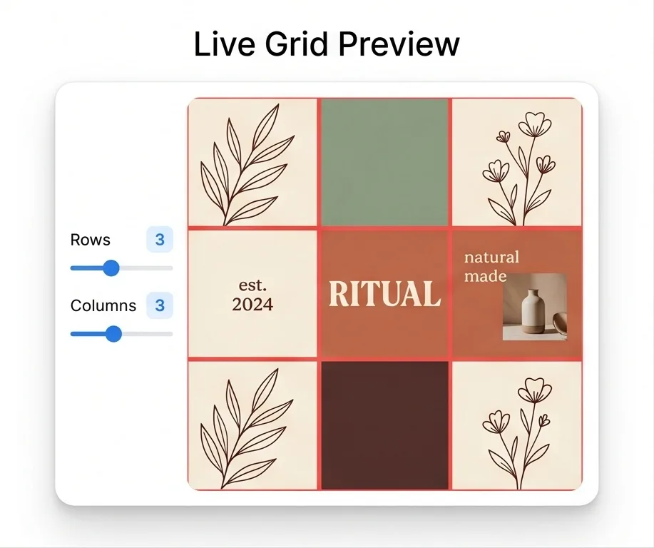 Image splitter showing live grid lines over a photo
