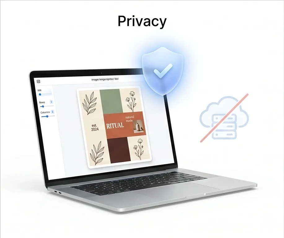 Image splitter privacy — original photo stays on device
