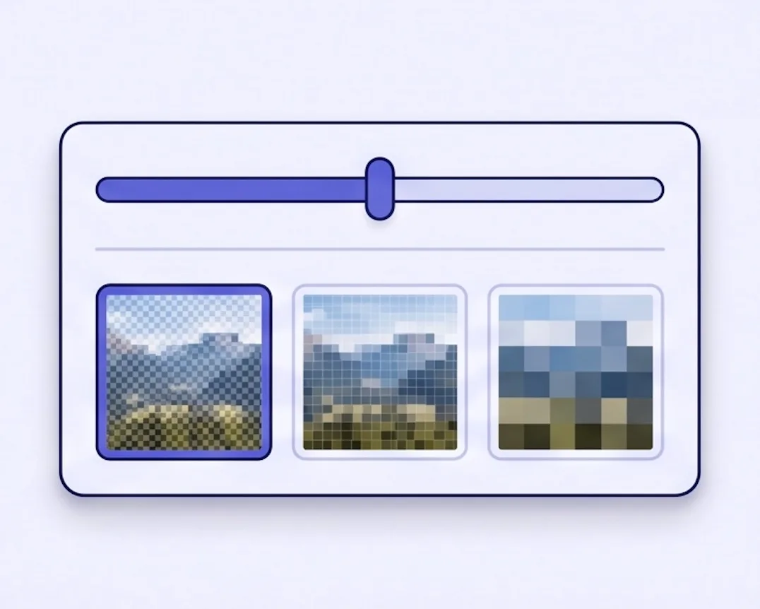 Pixelate image tool with adjustable block size slider