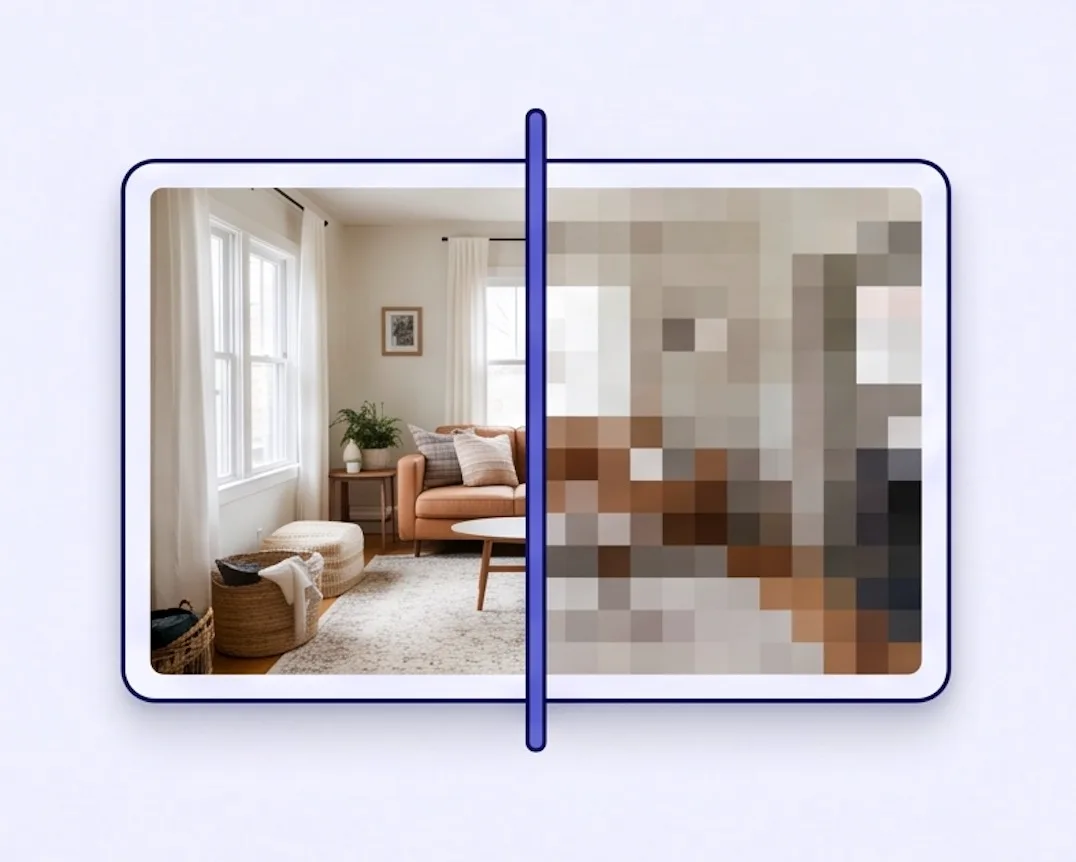 A color photo and its pixelate image filter result side by side