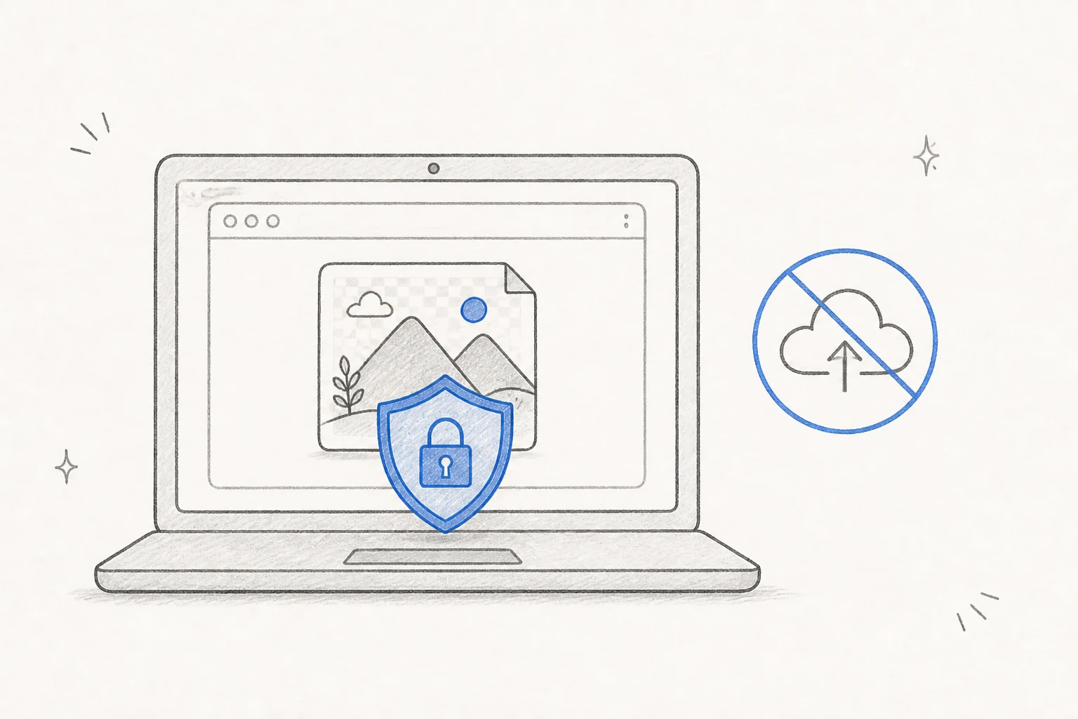 Hand-drawn private browser resize with no cloud upload