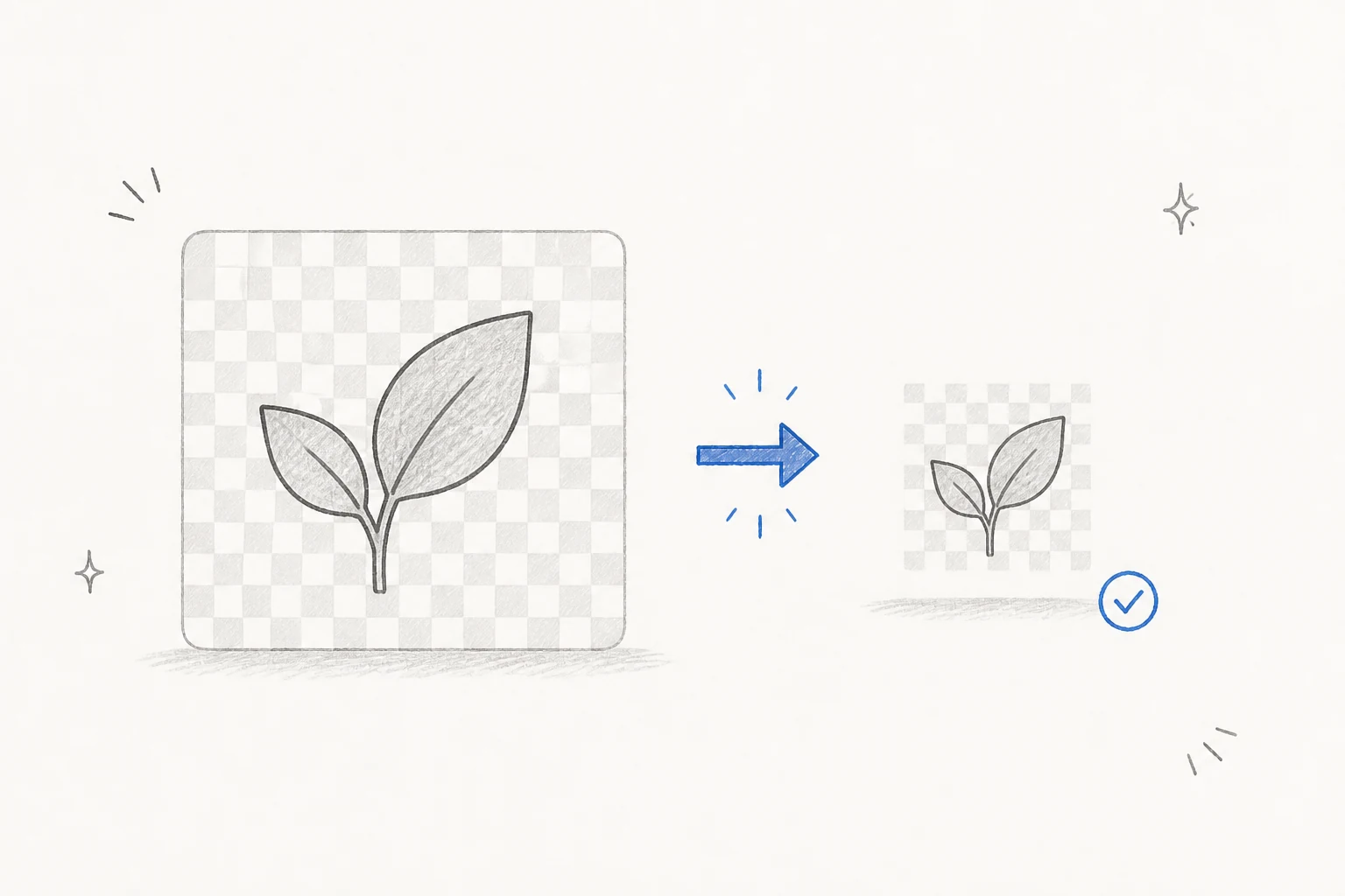 Hand-drawn transparent PNG before and after resizing