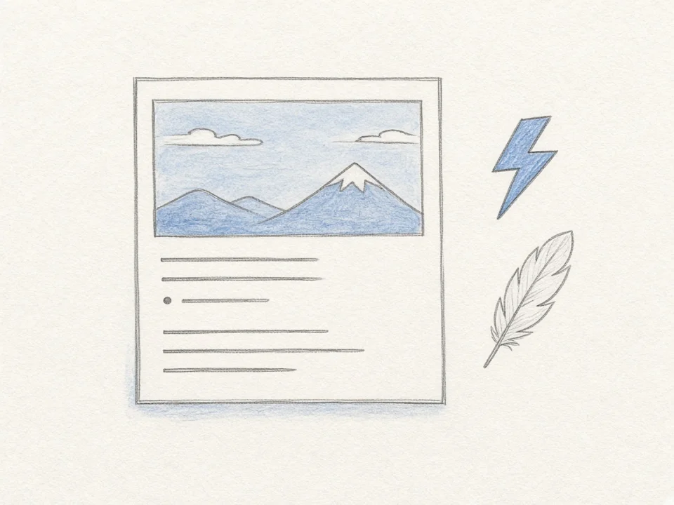 A webpage with a mountain picture across the top, a lightning bolt, and a feather