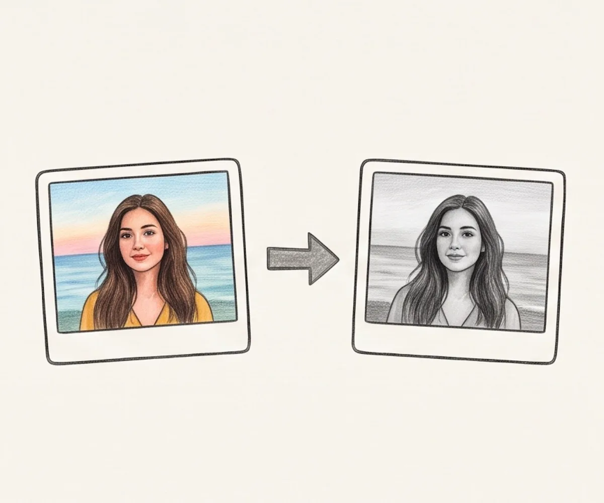 Instant preview of a color photo changed to grayscale